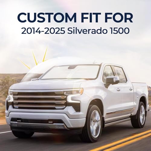 Side Window Sunshades for Chevrolet Silverado 1500 2014-2025, Customized for Chevy Silverado 1500 Car Front Window Sun Shades, Automatic Car Sun Shield Accessories, Blocks UV Rays - size: for Chevrolet Silverado 1500 (windshield shade）