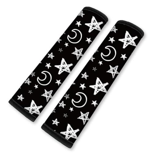 2Pcs Soft Auto Seat Belt Cover Pad Moon and Star Print Car Seatbelt Shoulder Cushion for Comfortable Driving, Compatible with All Cars' Seatbelt and Backpack Straps - color: Stars Moon