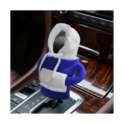 Car Gear Shift Hoodie, Mini Funny Fashionable Hooded Clothing Vehicle Gear Shift Knob Cover Stick Protector, Cute Automotive Shifter Decoration, Universal for SUV Sedan Truck (Blue/White) - color: Blue/White
