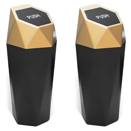 2PCS Car Trash Can with Lid, Mini Portable Auto Garbage Can, Small Leakproof Diamond Design Trash Dustbin, Waterproof Vehicle Rubbish Bins for Automotive Car, Home, Office, Kitchen, Bedroom (Gold,2) - color: Gold, size: 2PCS