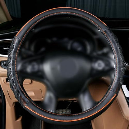 Flying Banner car Steering Wheel Cover Faux Leather Massage Universal fit 3D Honeycomb Hole Anti-Slip Sporty 15 Inches (Orange Black) - color: Orange black