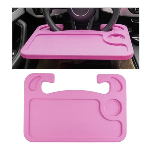 Car Steering Wheel Desk, Multifunctional Auto Seat Stand Trays for Eating and Working, Double Sided Design Steering Wheel Table Desk for Laptop, Food, Car Accessories (Pink) - color: Pink