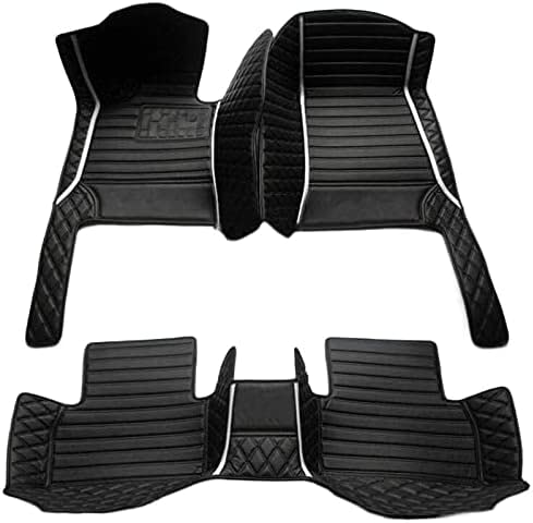 Custom Floor Mats for Cars，Luxury Full Coverage All Weather Car Floor Mats，Leather Car Mat Set ， Floor Mats for 99% of Cars, Trucks & SUVs (Black Double Stitched Edges with White Stripes) - color: Black double stitched edges with white stripes