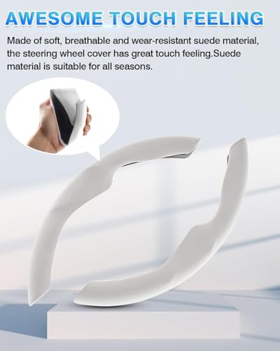Shademax Custom-Fit for Tesla Steering Wheel Cover, Tesla Model Y / 3 2017-2025 (Fit Model Y Juniper 2026/ Model 3 Highland) Suede Steering Wheel Cover Non-Slip Tesla Model Y/3 Accessories (White) - color: White