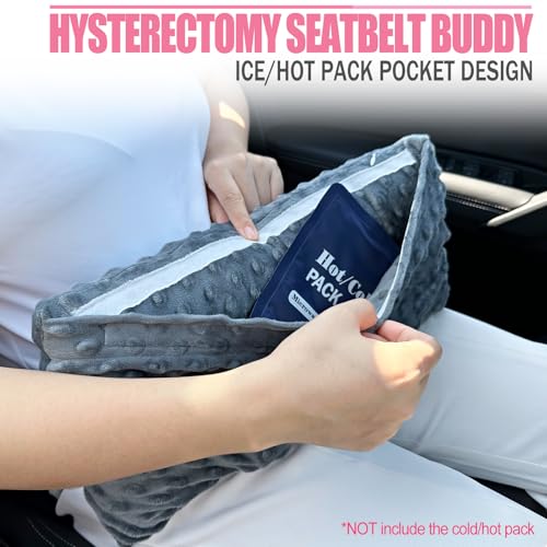 Hysterectomy Seatbelt Pillow Hysterectomy Recovery Must Haves Post Surgery Abdominal Pillows with Ice/Hot Pocket for Tummy Tuck C-Section Recovery Gifts Minky Dot Dark Gray - color: Minky Dot Dark Gray