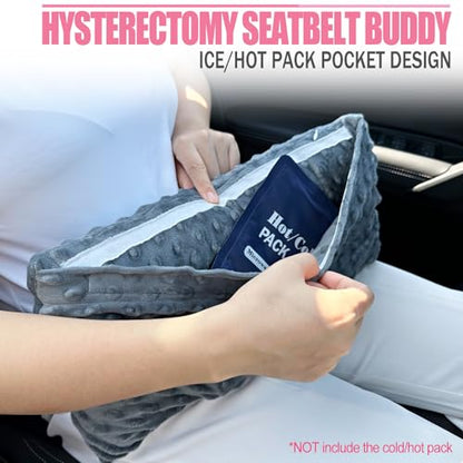 Hysterectomy Seatbelt Pillow Hysterectomy Recovery Must Haves Post Surgery Abdominal Pillows with Ice/Hot Pocket for Tummy Tuck C-Section Recovery Gifts Minky Dot Dark Gray - color: Minky Dot Dark Gray