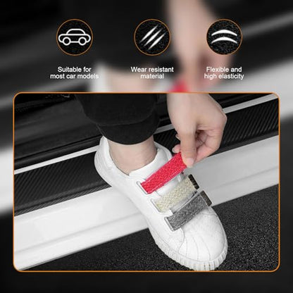 4 PCS Car Door Sill Protector, Anti-Scratch PVC Sill Protection Sticker, Anti-Impact Scuff-Resistant Auto Threshold Cover Strips, Universal for Most Cars, SUV, Truck (Black)