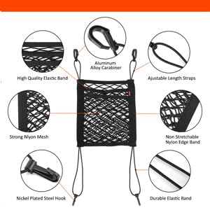 3-Layer Car Mesh Organizer, Seat Back Net Bag, Barrier of Backseat Pet Kids, Cargo Tissue Purse Holder, Driver Storage Netting Pouch（Upgrade Stretch Length）