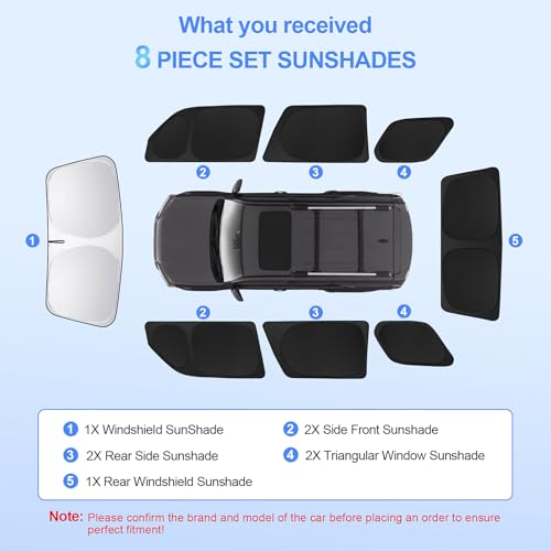 8pcs Car Window Shades for Toyota 4Runner 2010-2024 Accessories,Windshield Sun Shade Side Rear Full Sunshade,Sun Visor UV Blocking, Privacy Protection and Blackout for Camping Outdoor