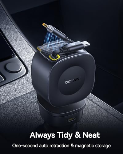Baseus 163W Retractable Car Charger USB C Fast Charging, PrimeTrip VR2 Max 4 in 1 Fast Car Charger with Dual Retractable USB C Cable for iPhone 17 16 15 Pro Max, Samsung Galaxy S25 Ultra, Android - color: 163W
