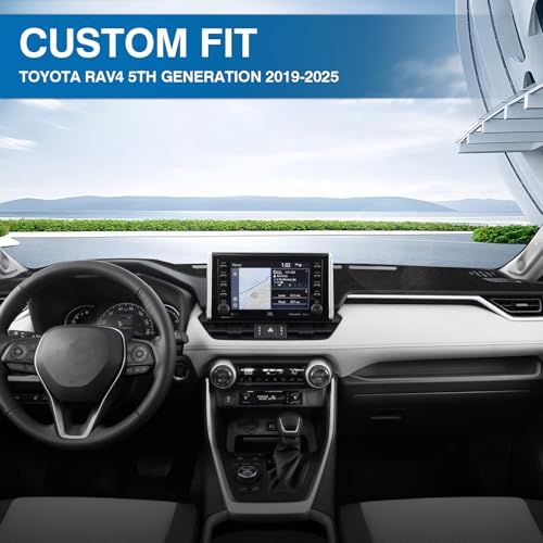 Custom Fit Dash Cover Compatible with Toyota RAV4 2019-2025 Dashboard Cover Accessories for RAV4 Non-Slip Polyester Dashboard Mat Custom Fit Center Console Sunshield Protector No Glare - size: RAV4 19-25(black)