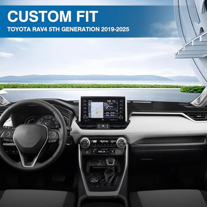 Custom Fit Dash Cover Compatible with Toyota RAV4 2019-2025 Dashboard Cover Accessories for RAV4 Non-Slip Polyester Dashboard Mat Custom Fit Center Console Sunshield Protector No Glare - size: RAV4 19-25(black)