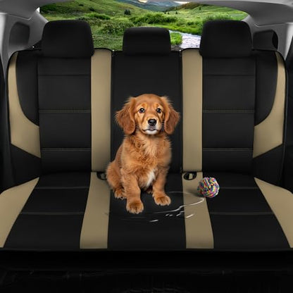 GIANT PANDA Neoprene Full Set Car Seat Covers, Leak-Proof & Waterproof Front&Rear/Back Car Seat Protector Fit 95% Cars Sedans SUV（Beige+Black） - color: Beige&Black, size: Full Set