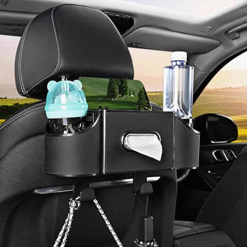 Back Seat Car Organizer,4 in 1 Multifunctional Car Back Seat Storage Box with Drink Cup Holder Tissue Box, for Hold Phone,Snacks, Drinks, Handbag-Black - color: Black
