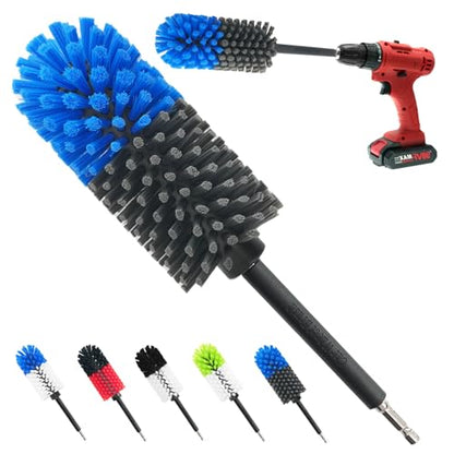 Wheel Brush, Soft Drill Wheel Cleaner Brush, Drill Brush for Car Wheel, No Scratches Highly Dense and Durable Car Wheel Brush Rim Tire Car Cleaning Brush for Wheels, Rims, Engines, Exhaust - color: Blue+grey