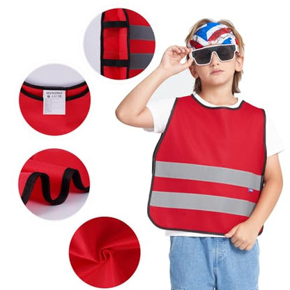 A-SAFETY kids High Vis Reflective construction Safety vest - color: Red, size: 6-9Year