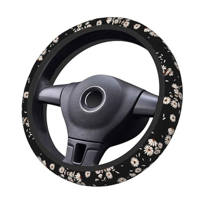 Black and White Daisies Elastic Steering Wheel Cover, Non-Slip Breathable Neoprene Steering Wheel Covers, Women Pink Car Accessories, Universal 15 Inch Fit Auto, Suvs, Truck - color: Black White Daisy
