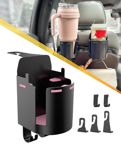 Headrest Cup Holder for Back Seat, Stable Spill-Resistant Drink Holder with Hooks for Bags, Fits 50oz Bottles, Compatible with Sedans, SUVs, and Trucks 2 Pack - color: PinklInBlack, size: 2 Pack