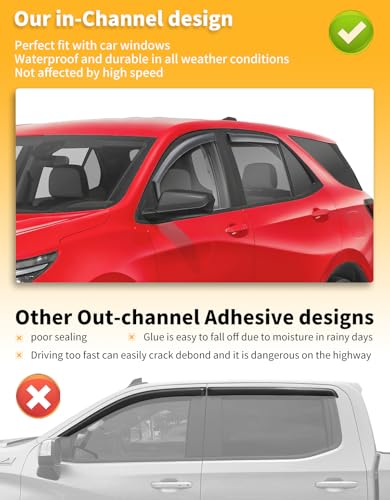 in-Channel Window Rain Guards Fit for Chevy Chevrolet Equinox 2018 2019 2020 2021 2022 2023 2024, Extra Durable Window Visors Window Deflectors Vent Visors Vent Shades Car Accessories-4 pcs - size: Fit for 2018-2024 Chevy Equinox