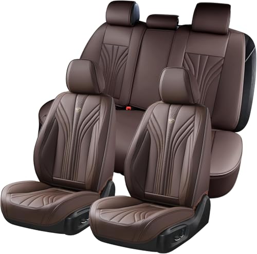 FLORICH Car Seat Covers, Leather Seat Covers Full Set, 5 Seats Universal Seat Covers for Cars, Waterproof Automotive Seat Protectors, Coffee Car Seat Cushions Car Accessories for Most Cars Trucks SUV - color: Coffee, size: Full set