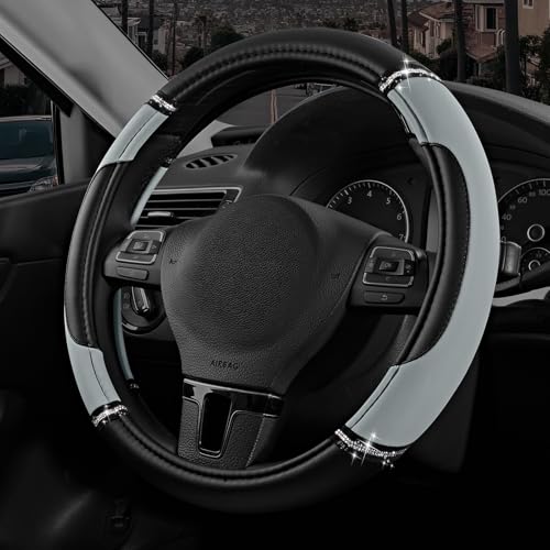 Road Comforts Leather Steering Wheel Cover - Made with PVC Leather - Anti-Slip, Universal Fit 14 1/2 inches to 15 inches - Gray - color: Gray