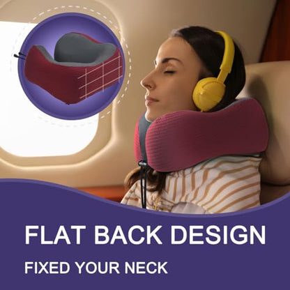 napfun Neck Pillow for Travel with Travel Pouch, Sleep Mask & Earplugs, Memory Foam Airplane Pillow for Headrest Sleep with Eyeshades, Plane Essentials with Eye Blindfold, Burgundy Striped Kit - color: Burgundy Striped Kit