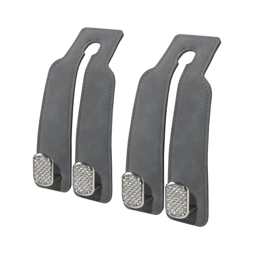 Purse and Bag Hook for Car, Zinc Alloy Seat Headrest Hooks, Upgraded Leather Cute Car Seat Back Purses Hanger and Bags Holder (Grey Diamond, 2Pack) - color: Grey Diamond