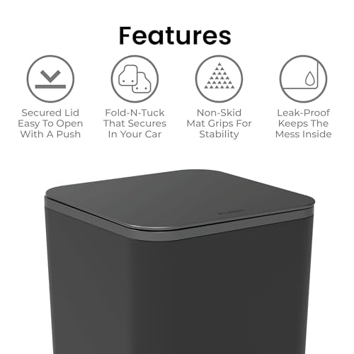 Ninestars Mini Car Trash Can with Press Lid, 3L / 0.79 Gallon Small Garbage Bin, Foldable Leak-Resistant Design with Weighted Non-Slip Base for Car Floor & Center Console (Black) - color: Black
