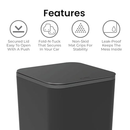 Ninestars Mini Car Trash Can with Press Lid, 3L / 0.79 Gallon Small Garbage Bin, Foldable Leak-Resistant Design with Weighted Non-Slip Base for Car Floor & Center Console (Black) - color: Black