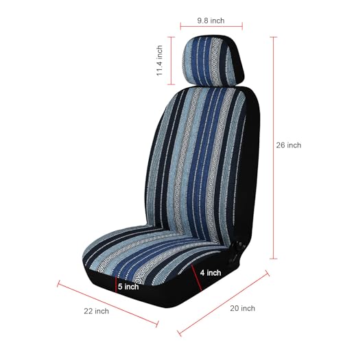 Baja Saddle Blanket Car Seat Covers, Boho Striped Woven Front Seat Protectors, Washable & Breathable Interior Covers, Universal Fit for Most Cars SUVs Trucks, Airbag Compatible, Blue, 2 pcs. - color: BLUE-0