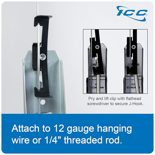 ICC Batwing J Hook 1-5/16” Without Retainer Clip - Galvanized Steel Cable Management Hooks for Hanging Cable to Hanger Wire and Threaded Rod - Rust-Resistant, EIA and TIA Compliant, 1-5/16 in 25 Pack - size: 1 5/16 in, style: Batwing
