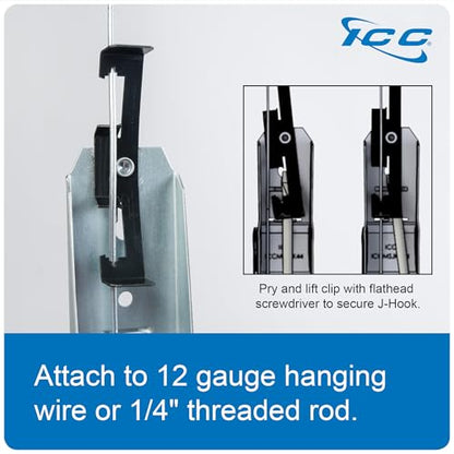 ICC Batwing J Hook 1-5/16” Without Retainer Clip - Galvanized Steel Cable Management Hooks for Hanging Cable to Hanger Wire and Threaded Rod - Rust-Resistant, EIA and TIA Compliant, 1-5/16 in 25 Pack - size: 1 5/16 in, style: Batwing