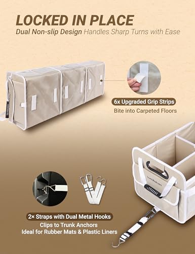 Heavy Duty Trunk Organizer with Lid for Car SUV-1680D Water-Resistant &3.5mm PP Skeleton,Collapsible Storage Box with No Sliding Metal Hooks,Fits Tesla,Truck,Sedan(XL, Cream) - color: Cream Beige