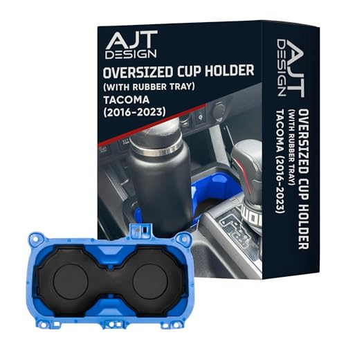 AJT DESIGN Oversize Cup Holder with Tray Compatible with Toyota Tacoma 2016–2023 | Fits 3.65" Bottles | Car Cup Holder Organizer | Center Console Upgrade, Tacoma Interior Accessory | Voodoo Blue - color: Voodoo Blue, style: With Rubber Tray