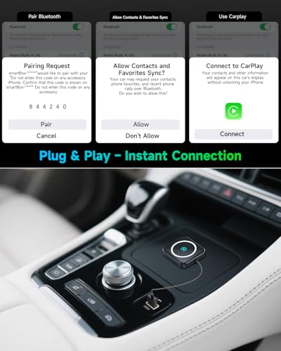 Wireless CarPlay Adapter for iPhone & Android, 2-in-1 Apple CarPlay Wireless Adapter, Plug & Play, Low Latency, USB-A/C, Converts Wired to Wireless CarPlay (iOS 10+, Android 11+)