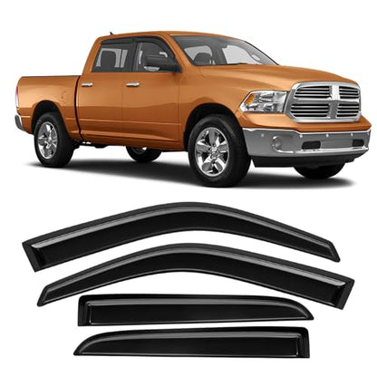 Rain Guards Fit for Dodge Ram 1500 Crew Cab 2009 2010 2011 2012 2013 2014 2015 2016 2017 2018, Tape-On Side Window Deflector Durable 2009-2018 Ram 1500 Crew Cab Rain Guard Black 4 PCS - size: Fit for Dodge Ram 1500 Crew Cab 2009-2018