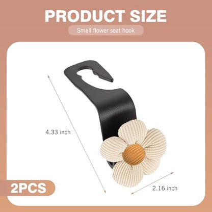 Downhill 2 PCS Car Headrest Hooks, Cute Flower Car Seat Storage Hook, Portable Car Seat Storage Hooks, Universal Car Seat Accessory, Suitable for Wallets and Bag Outer Covers (Beige)