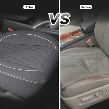 1 Pack PU Leather Quilting Front Car Seat Cover, Anti-Slip Full Wrap-Around Bottom Seat Protector Cushion with Storage Pocket, Universal Fit for Most Vehicles - color: Gray