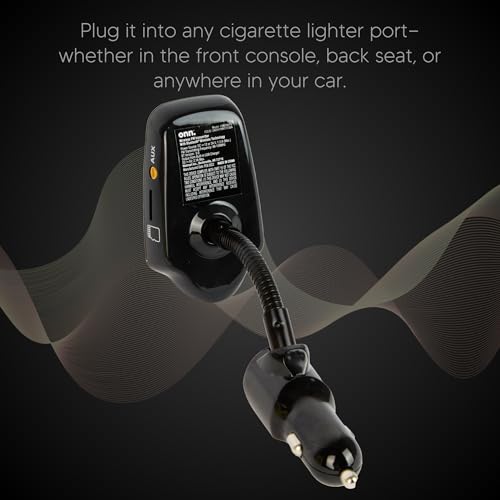 ONN Upgraded 2026 Bluetooth Car FM Transmitter, 1.44” LCD Display, Flexible Gooseneck, Hands-Free Calling, Dual USB Fast Charger, AUX & Micro SD Support for Cars, SUVs & Trucks