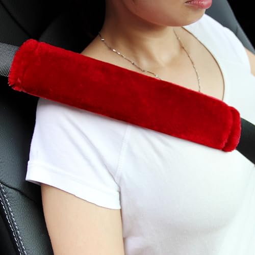 Amooca Soft Faux Fur Universal Fit Seatbelt Cover Car Truck SUV Airplane Seat Belt Shoulder Pad for Carmera Backpack Straps Neck Cushion Protector 2 Pack 10.5in Red - color: Red, size: 10.5in 2pack