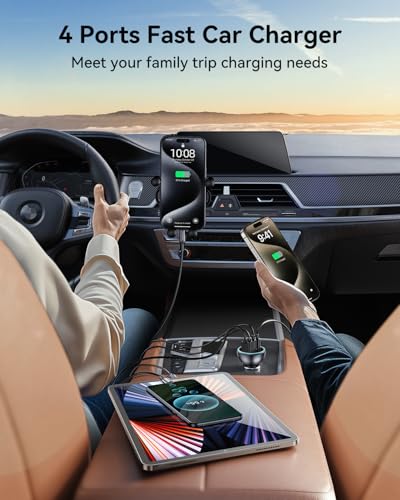 Rocoren 4-Port 55W Car Charger, PD3.0 QC3.0 Super Fast Charging USB C Car Charger for Multiple Devices, Cigarette Lighter Adapter for iPhone 17/16/15/14 Series, iPad Pro, Samsung S25/S24 Ultra, Pixel