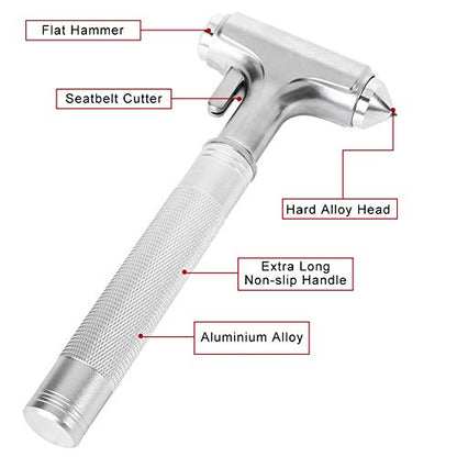 MOTORBUDDY Car Safety Hammer, Fireproof Metal Emergency Escape Hammer with Hard Alloy Head Window Breaker and Seat Belt Cutter, Aluminium Alloy Emergency Escape Tool for Car Accidents - color: Silver