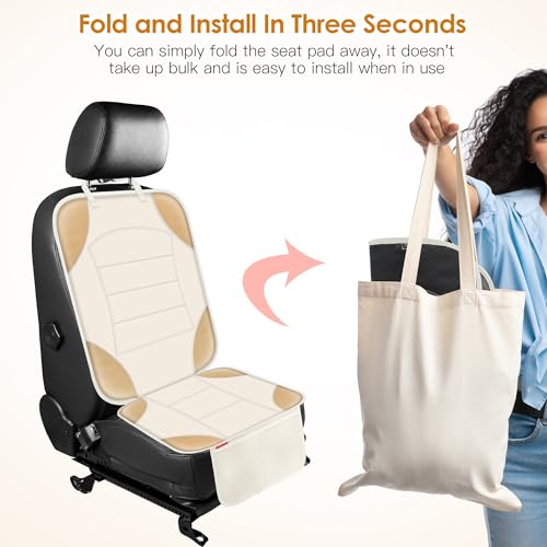 Sinvitron Car Seat Protector for Child Car Seat - Waterproof Non-Slip Leather Mat with 2 Mesh Pockets, Universal Seat Cover for Baby, Pets & Vehicles(2-Pack,Off-White) - color: 2 Pack Off-White