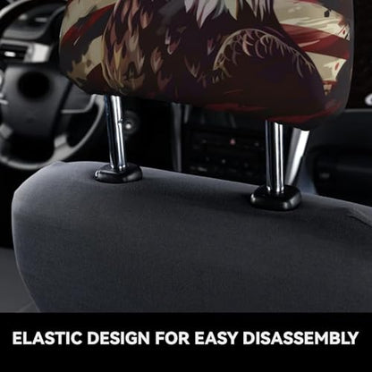 2PCS Car Headrest Cover American Flag Vehicle Head Rest Protector USA Flags Universal Cars Interior Accessories Patriot Star Stripe Red Head Rest Wrap Protection - color: Flags and Eagle