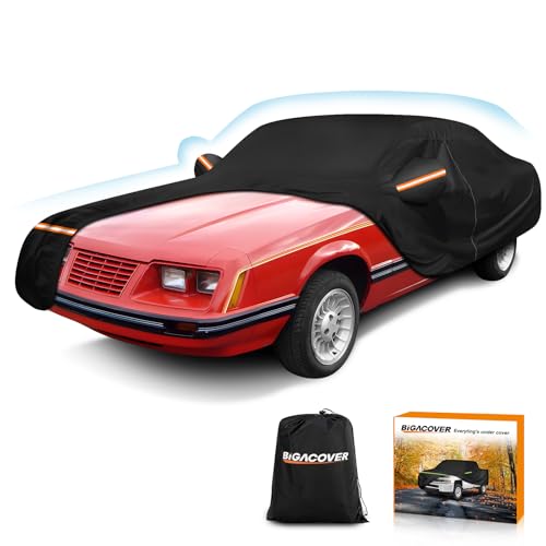 Car Cover for Ford Mustang 1979-1993, Waterproof 420D Oxford Cloth and Cotton Cover Outdoor Full Car Covers with Zipper Windproof Heavy Duty All Weather Protection - size: for Mustang 1979-1993