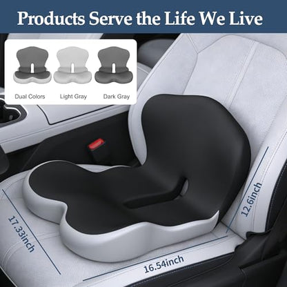 Onever Ergonomic Memory Foam Seat Cushion, Lumbar Support Non Slip for Truck Driver Long Driving Office Chair Back Tailbone Pain Relief Grey - color: Grey