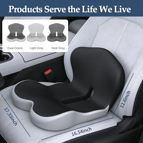 Onever Ergonomic Memory Foam Seat Cushion, Lumbar Support Non Slip for Truck Driver Long Driving Office Chair Back Tailbone Pain Relief Black - color: Black