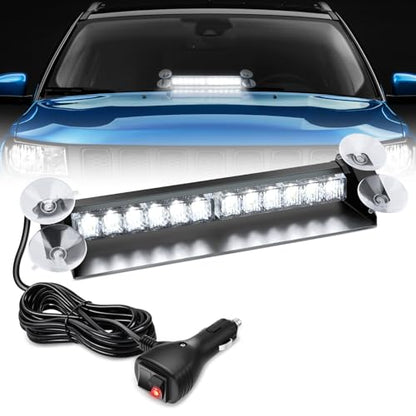 Nilight 12LED Traffic Advisor Strobe Light Bar White Emergency Warning Hazard Safety Dash Front/Rear Windshield Flashing Lights for Cars Trucks Police Firefighter Plow Construction Vehicles - color: White