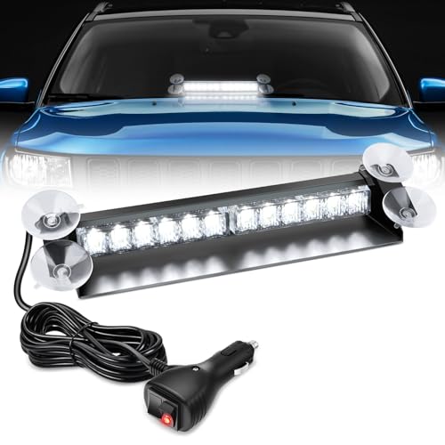 Nilight 12LED Traffic Advisor Strobe Light Bar White Emergency Warning Hazard Safety Dash Front/Rear Windshield Flashing Lights for Cars Trucks Police Firefighter Plow Construction Vehicles - color: White