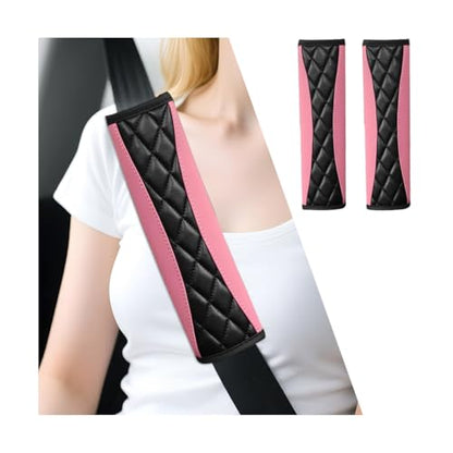 2PCS Car Seat Belt Cover, Soft Comfortable Leather Vehicle Seatbelt Shoulder Pad Cushion, Breathable Automotive Interior Seat Strap Harness Mat, Universal for RV SUV Truck (Pink) - color: Pink